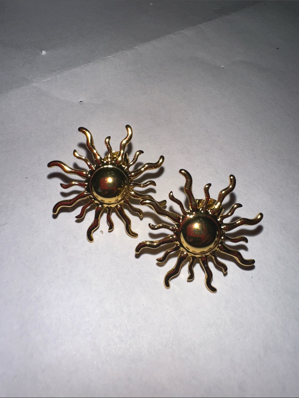 Stainless Steel, Gold Sunburst Clip-On Earrings
